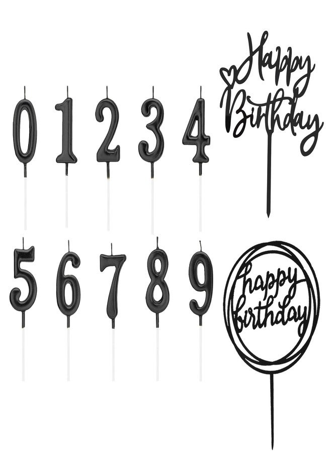 Chanseen Black Number Candles 0-9 with 2 Happy Birthday Cake Toppers for Birthday Cake - Birthday Candles 0 1 2 3 4 5 6 7 8 9 for Party Celebration Decoration - Image 1